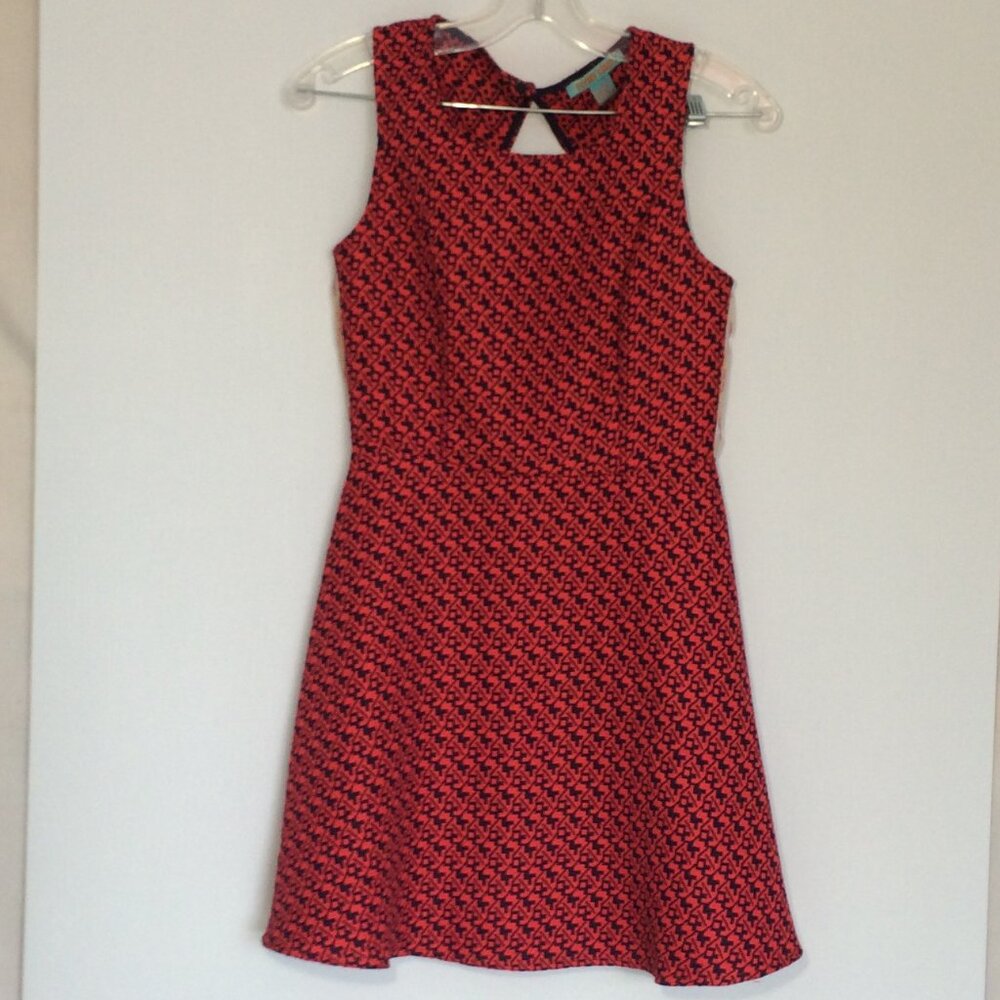 Flying Tomato Womens Sleeveless Dress Large Red Navy Blue Patterned Polyester